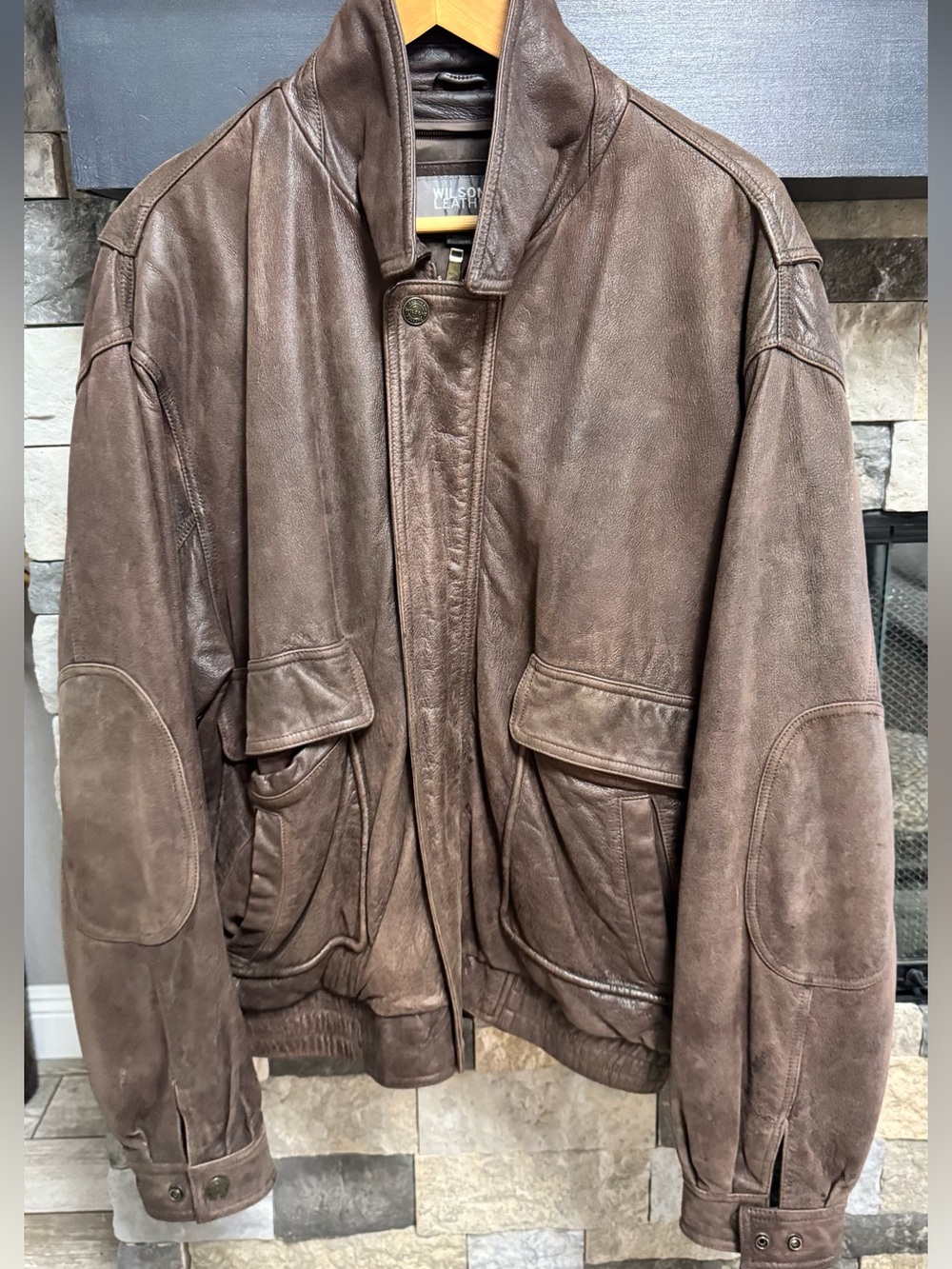 Wilsons Leather Brown Suede Bomber with Elbow Patches